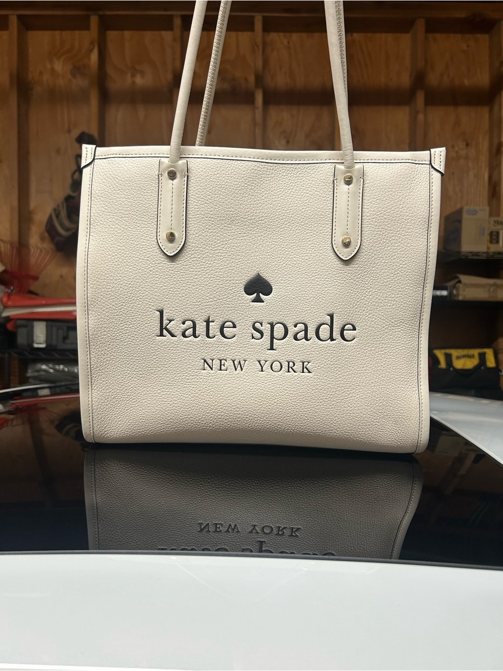 Kate Spade New York Large Off White Pebbled Leather Tote Bag